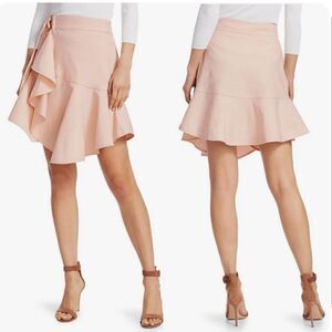 NEW ALC Amalie Linen-Denim Mini Wrap Skirt in Buttercup Pale Pink Size 0